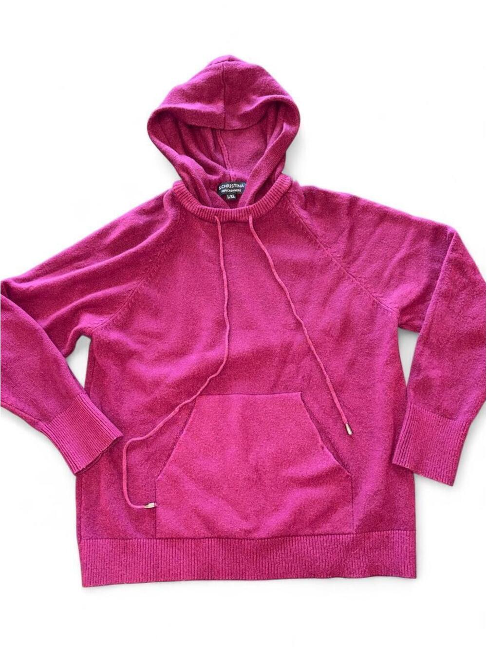 S. Christina 100% Cashmere Hooded Knit Sweater - Magenta Pink - Size L/XL